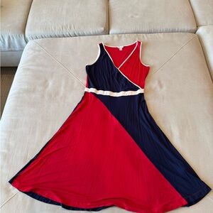 Nautica Red, Navy and Cream Sleeveless Colorblock Dress